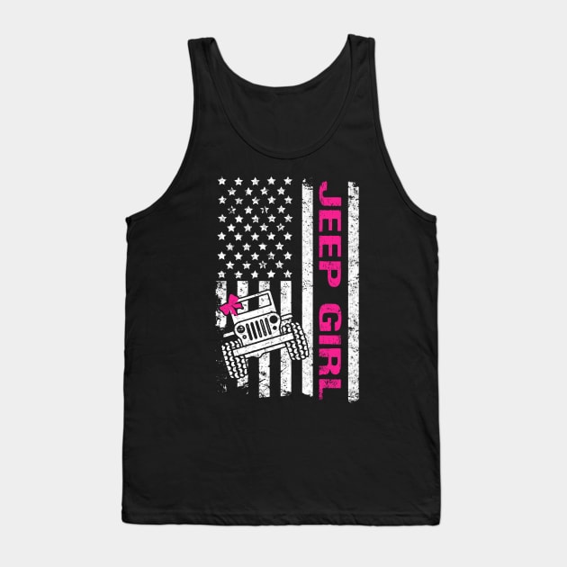 Jeep Girl American Flag Jeep Women Cute Ribbon Jeep Tank Top by Liza Canida